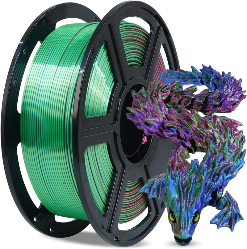 FLASHFORGE خيوط PLA ثلاثية الألوان من الحرير 1.75 مم، ثلاثي الألوان الأحمر والأزرق والأخضر، قوس قزح، 1 كجم، خيوط طابعة ثلاثية الأبعاد - Image 1